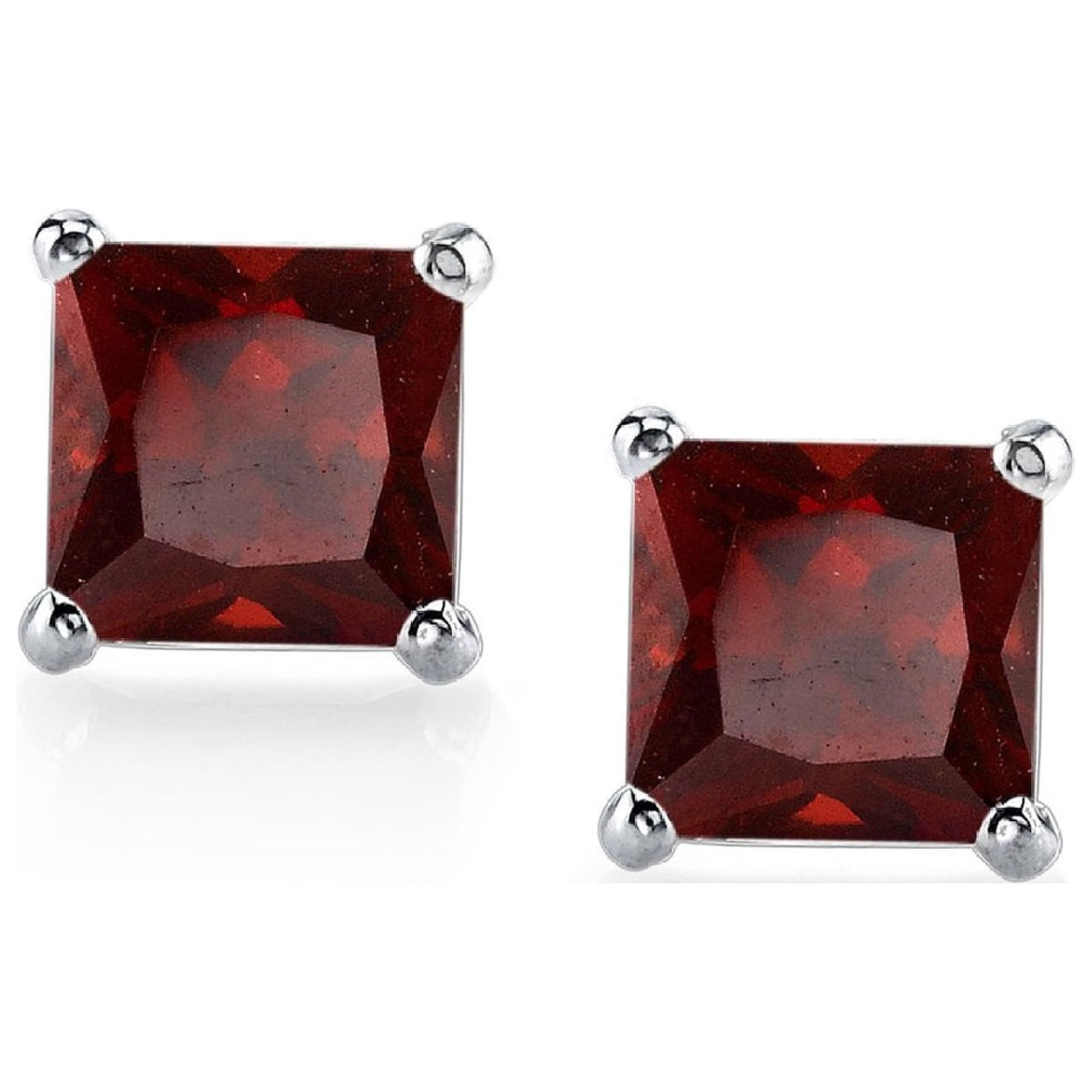 Pori Jewelers 14K Solid White Gold Birthstone Princess-cut, 6mm Stud Earrings made with Crystals Swarovski-JAN