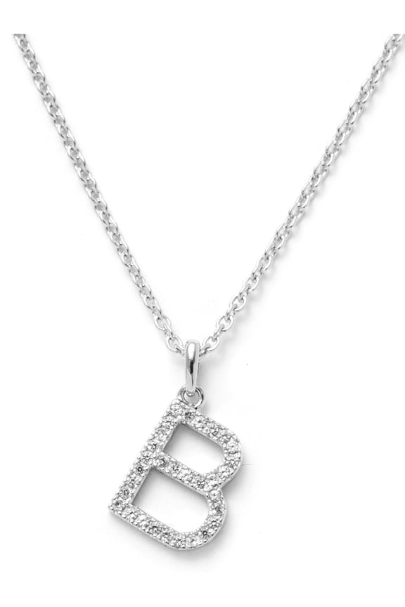 14K Solid White Gold Initial White Topaz Gs Pendant Necklace