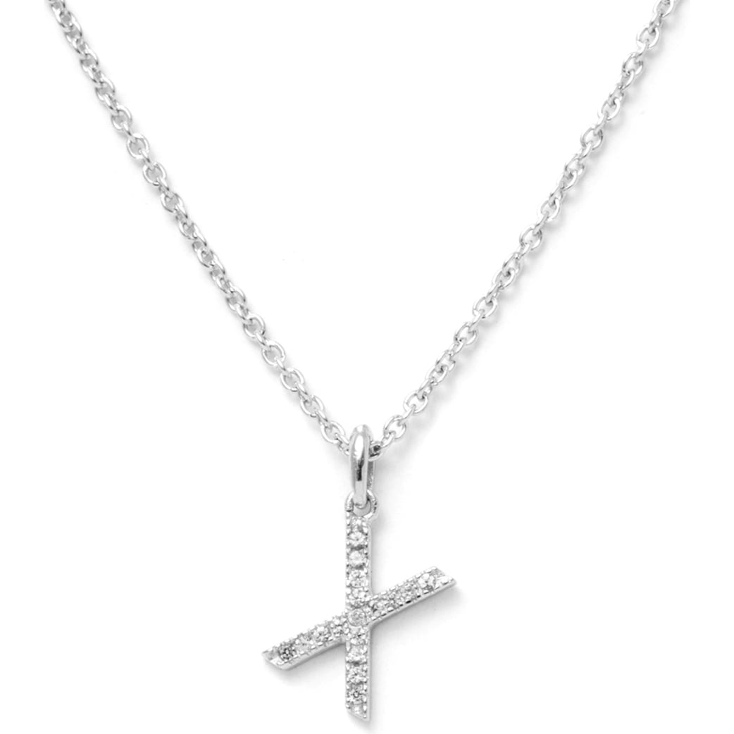 Pori Jewelers 14K Solid White Gold Initial White Topaz Gs Pendant Necklace