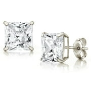 Pori Jewelers 14K White Gold 6MM Princess-Cut Stud Earrings with Crystal Swarovski