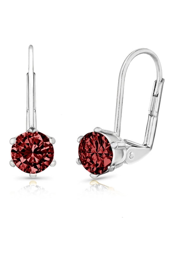 2.0 Carat T.G.W. Round Genuine Garnet Gemstone 18KT White Gold-Plated Lever-back Earrings