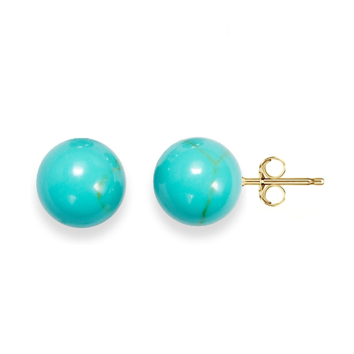 Pori Jewelers 6MM GENUINE Turquoise Ball in 14K Solid Gold Stud