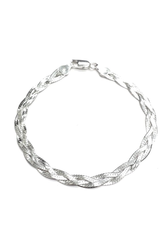Italian Sterling Silver 3-Row Herringbone Bracelet, 7.5" - Elegant Accessory for Women