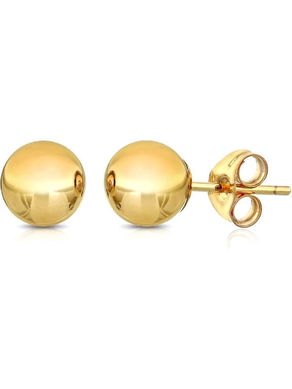 14K Solid Gold Stud Earrings Ball Studs for Women, Yellow Gold, 3mm