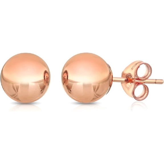 Pori 14K Solid Rose Gold Ball Stud Earrings for Women