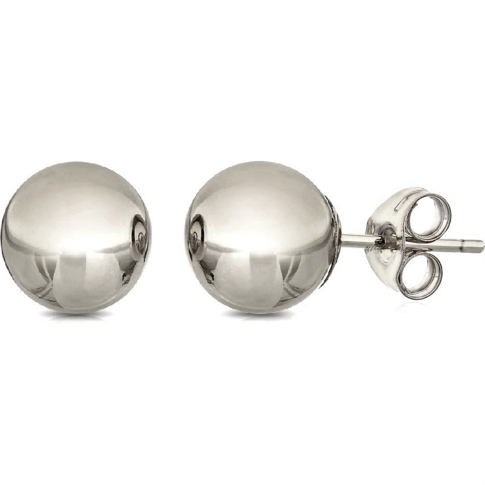 Pori Jewelers Premium 14K Solid White Gold Ball Stud Earrings for Women, Fine Jewelry