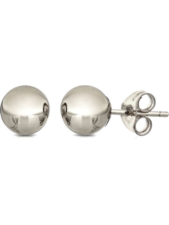 14K Solid Gold Stud Earrings Ball Studs for Women, White Gold, 3mm
