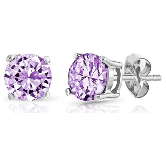 Pori Jewelers Round Amethyst Gemstone Sterling Silver Stud Earrings