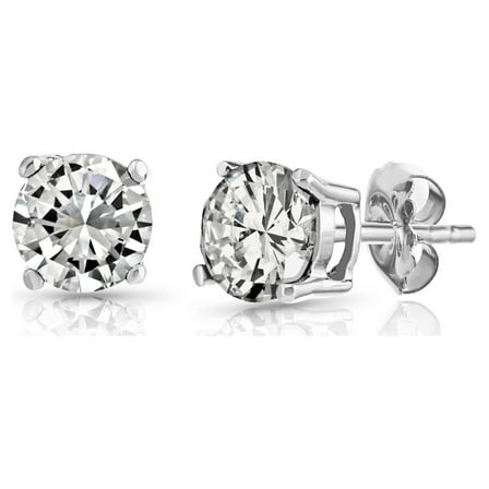 Pori Jewelers Round White Topaz Gemstone Sterling Silver Stud Earrings