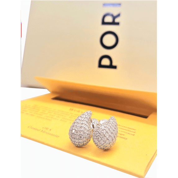 Pori Jewelers Silver 925 1.44 ct VVS1 Color D, Pear Shapped Moissanite 1.4MM Stud Earrings - Simulated Diamond Gift for Woman