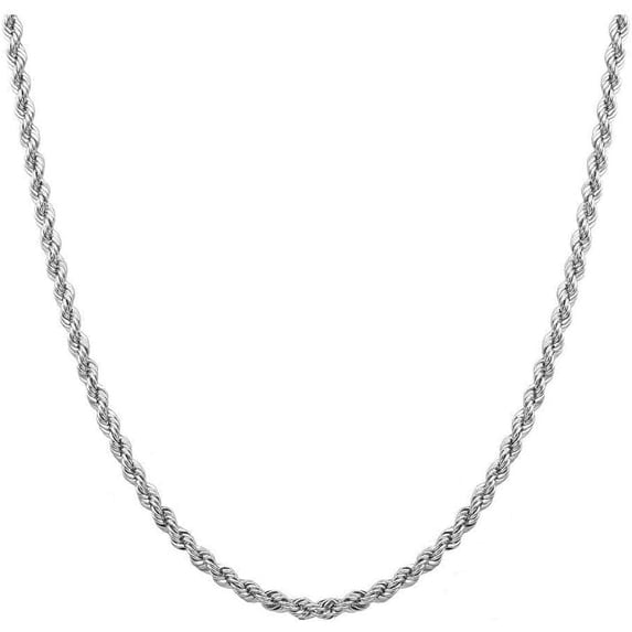 Pori Jewelers Sterling Silver 3.7mm Diamond Cut Rope Chain Necklace - Made in Italy- Adults