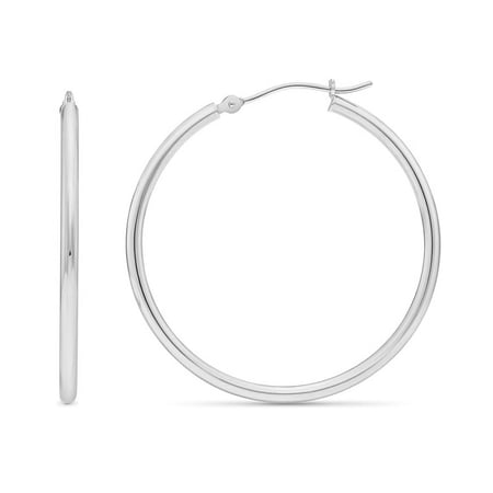 Pori Jewelers Sterling Silver Clutch Hoop Earrings | 2mmx45mm Plain Clutch Hoop Earrings for Women - Elegant and Versatile