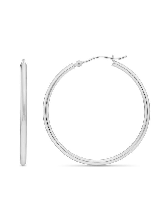 Plain Sterling Silver Hoop Earrings for Women, 2mm x 45mm