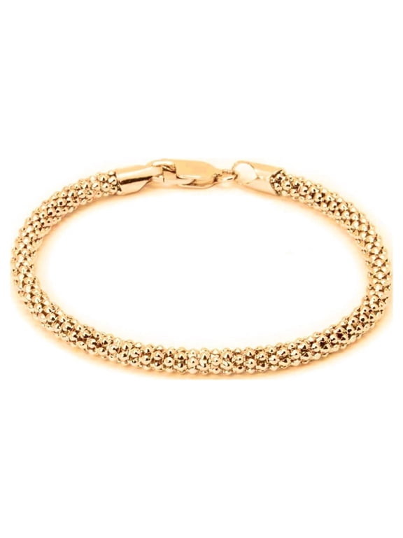 18K Gold Plated Sterling Silver Bracelet Popcorn Chain for Women, Yellow, 7.5 in