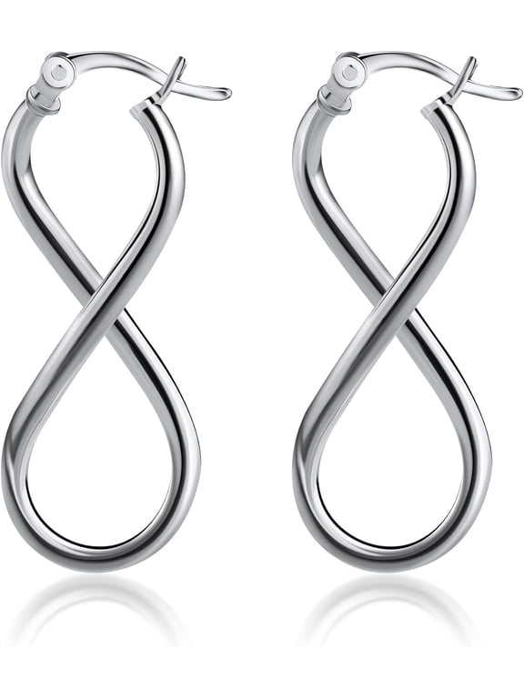 Infinity Sterling Silver Hoop Earrings for Women, Silver