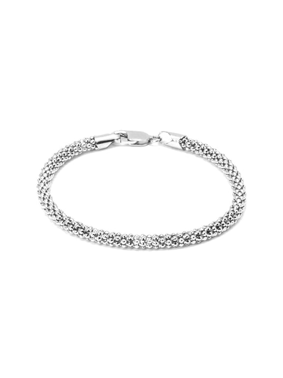 Italian Sterling Silver Bracelet Popcorn Chain for Women, 7.5 in