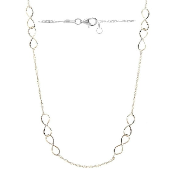 Pori Jewelwers Italian Sterling Silver Infinity Loop Singapore Chain Necklace, 18"+1"