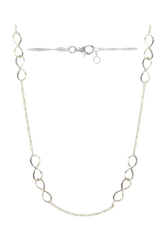 Pori Jewelwers Italian Sterling Silver Infinity Loop Singapore Chain Necklace, 18"+1"