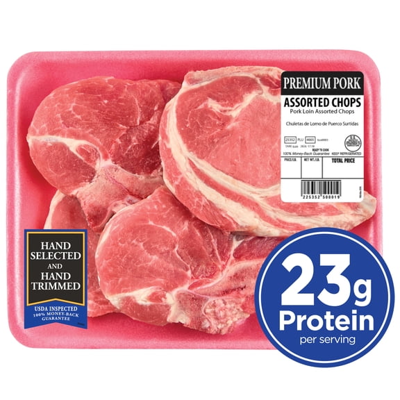 Pork Assorted Loin Chops, Bone-In, 4 count, 2.07 - 2.79 lb Tray