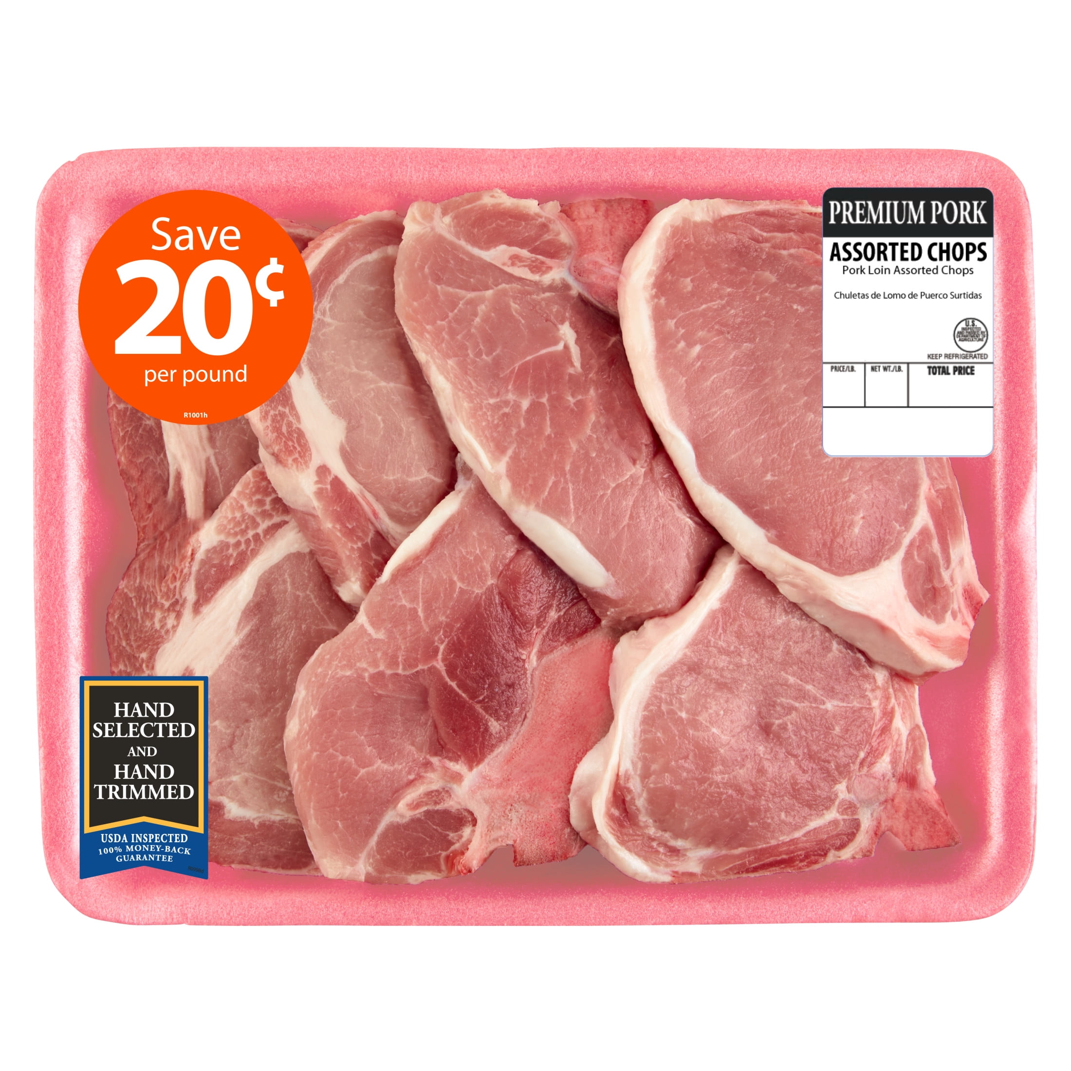 Pork Bone-In Loin Chops, 2.94-4.4 lb Tray for Warehouse