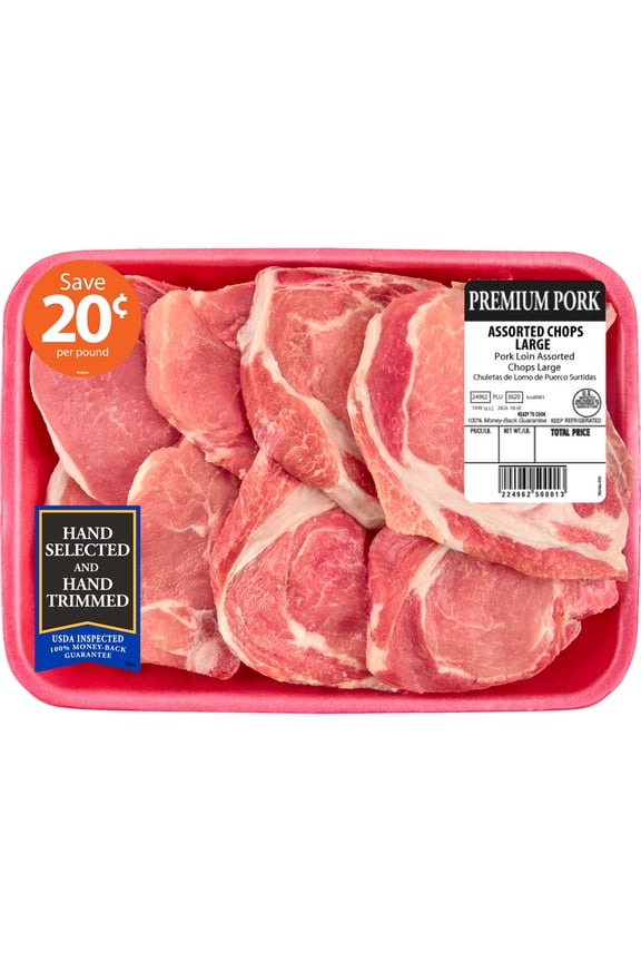 Pork Assorted Loin Chops, Bone-In, 8 count, 3.99 - 6.25 lb Tray