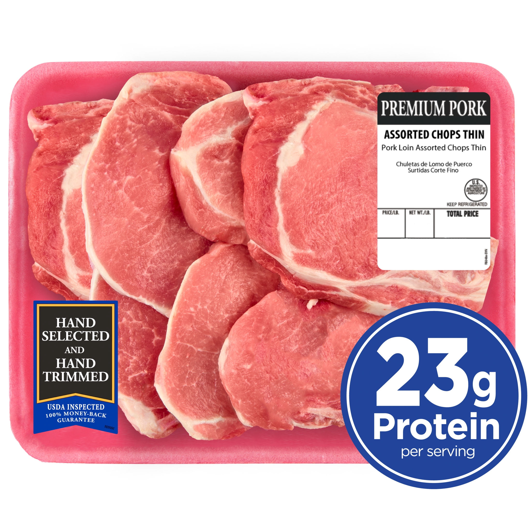 Pork Assorted Loin Chops Thin, Bone-In, 7 count, 2.37 - 3.21 lb Tray