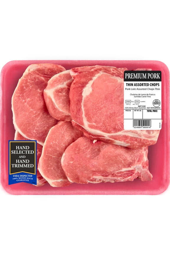 Pork Assorted Loin Chops Thin Bone-In, 6 count, 1.97 - 4.25 lb Tray