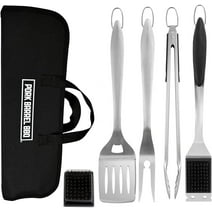 Pork Barrel BBQ's Premium 5-Piece Stainless Steel BBQ Set with Carrying Case - Ideal for Father's Day. Grilling Tools Made By Grilling Pros