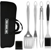 Pork Barrel BBQ's Premium 5-Piece Stainless Steel BBQ Set with Carrying Case - Ideal for Father's Day. Grilling Tools Made By Grilling Pros