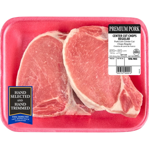 Pork Center Cut Loin Chops Bone-In, 2 count, 1.01 - 1.37 lb Tray