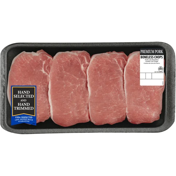 Pork Center Cut Loin Chops Boneless, 4 Count, 0.8 - 2.0 lb Tray