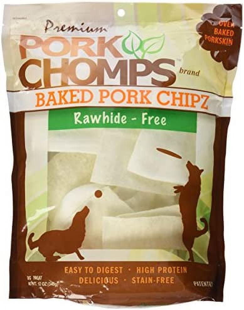 Pork Chomps Baked Pork Skin Dog Chews, 3inch Chips, 12oz Bag
