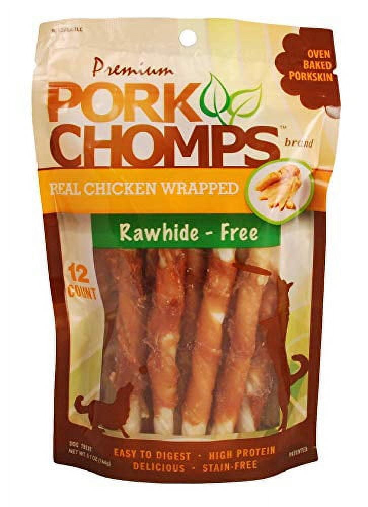 Pork Chomps Baked Pork Skin Dog Chews, 5inch Mini Twists, Real Chicken