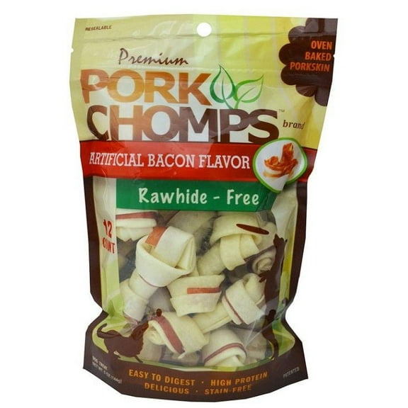 Pork Chomps Knotz Knotted Pork Chew - Bacon Flavor [Dog, Treats Packaged] Mini - 12 Count - (2"-3" Chews)