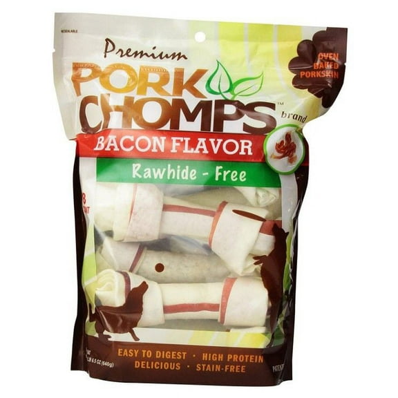 Pork Chomps Premium Pork Knotz - Bacon Flavor [Dog, Treats Packaged] Medium - 8 Count - (7" Chews)