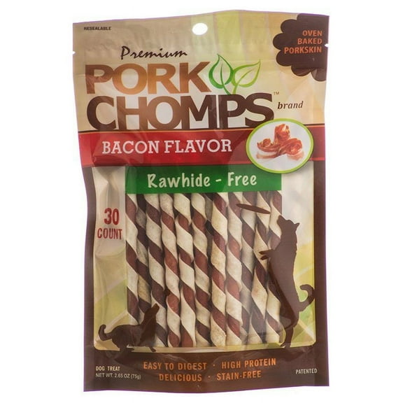 Pork Chomps Premium Pork Twistz - Bacon [Dog, Treats Packaged] Mini - 30 Count