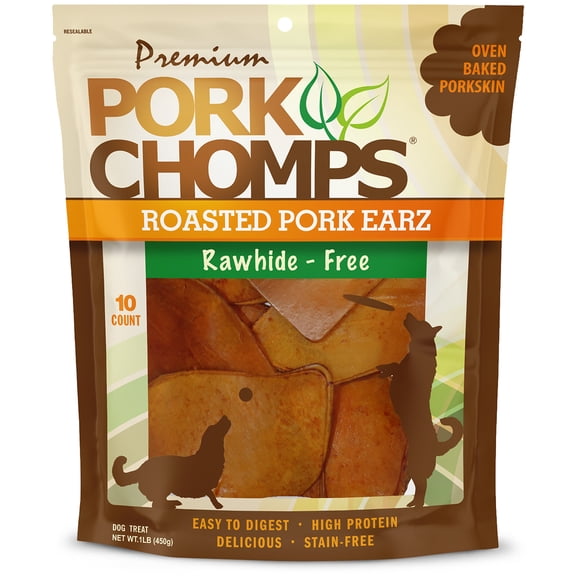 Pork Chomps Premium Rawhide-Free 5 inch Roasted Pork Earz Dog Chews, 10 Count
