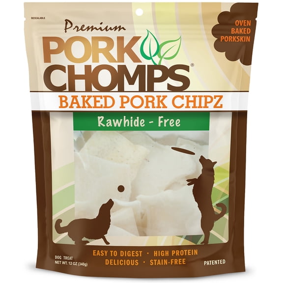 Pork Chomps Premium Rawhide-Free Baked Pork Chipz Dog Chews, 3 inch, 12 oz Bag
