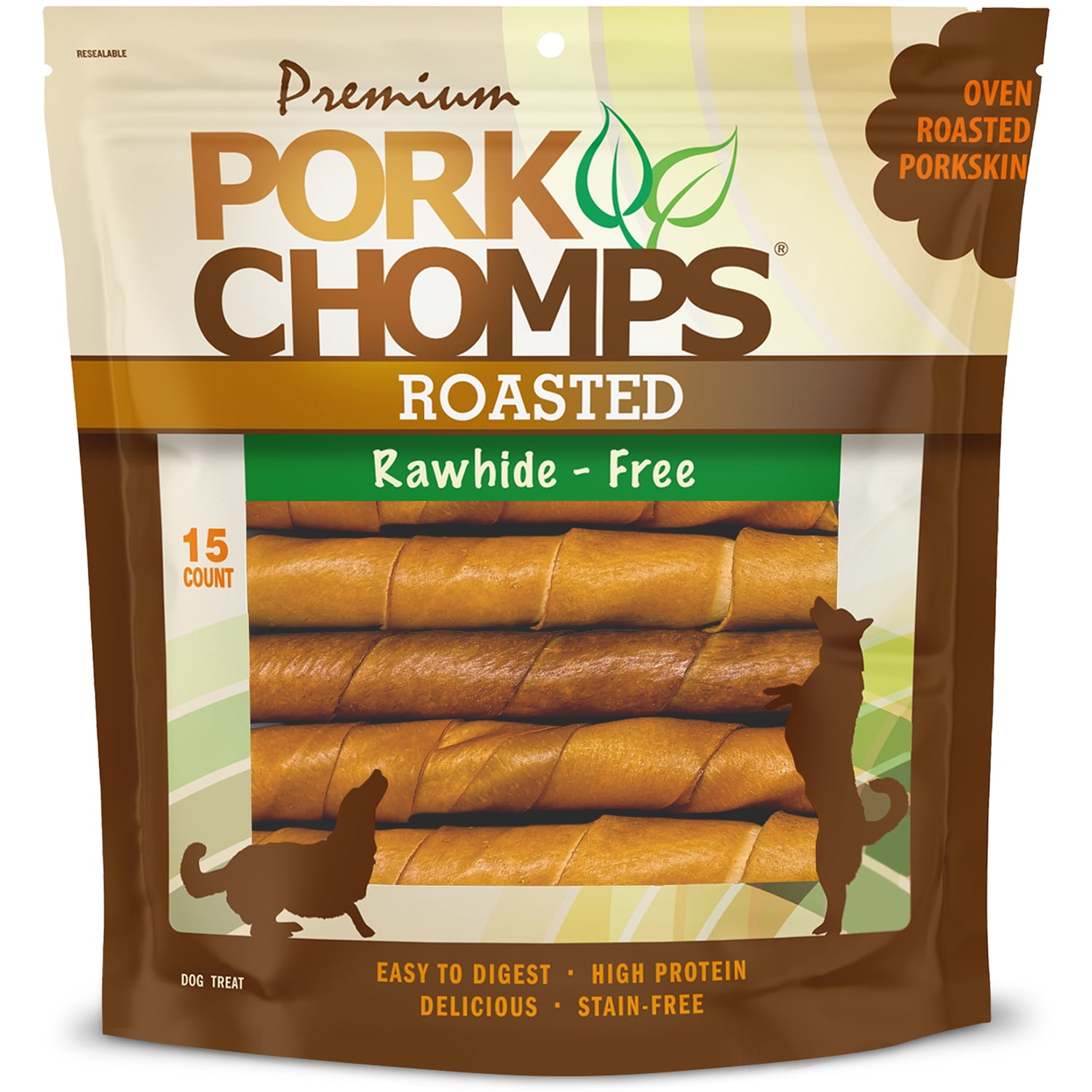 Pork Chomps Premium Rawhide-Free Roasted Pork Twists Dog Chews, 6 Inch, 15 Count