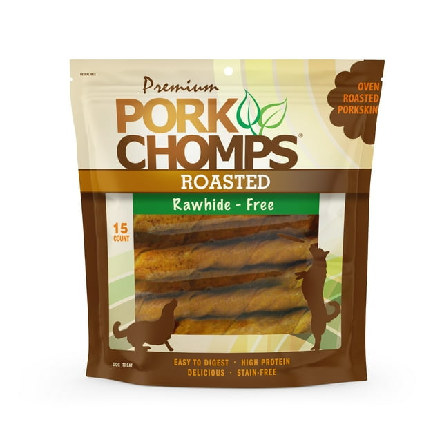 Pork Chomps Roasted Pork Twists Rawhide Free Dog Chews ,15 ct