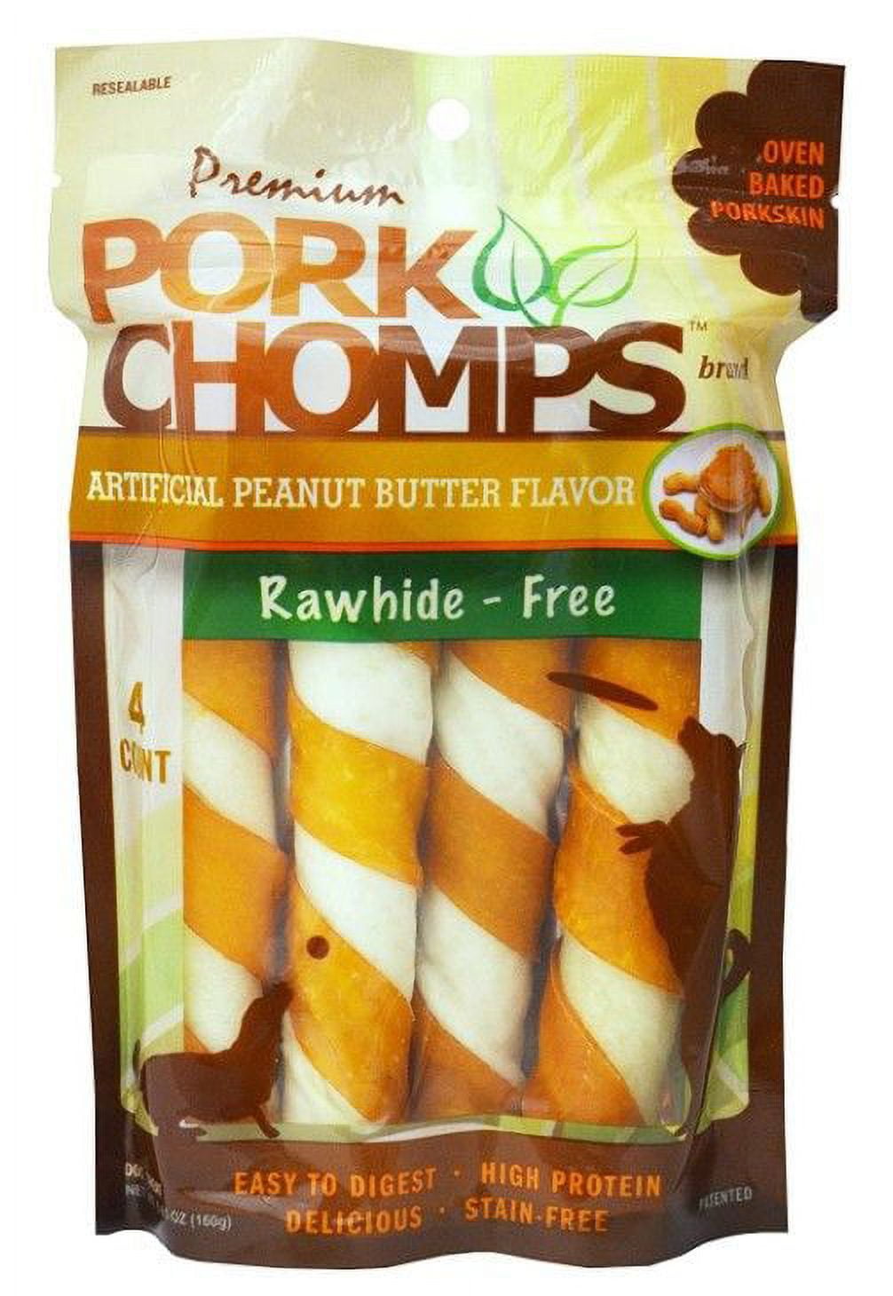 Pork Chomps Twistz Pork Chews - Peanut Butter Flavor [Dog, Treats Packaged] Large Twists - 4 Count