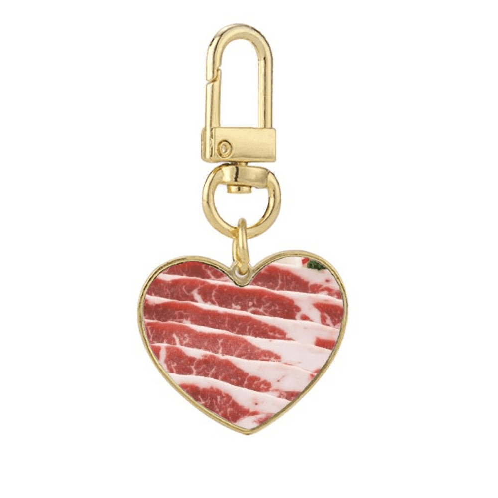 Pork Chops Meat Food Texture Gold Heart Keychain Metal Keyring Holder