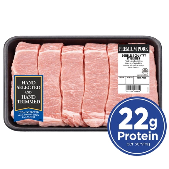Pork Country Style Ribs Boneless, 6 count, 1.241 - 2.07 lb Tray