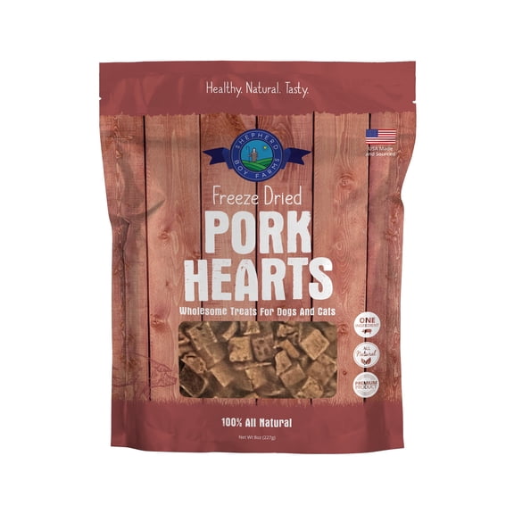 Shepherd Boy Farms Freeze Dried Dog and Cat Treats, Pork Heart, All Natural Single Ingredient Freeze-Dried Dog Treat & Snacks, Made in USA, High Protein, Essential Nutrition of Raw Food, 8oz
