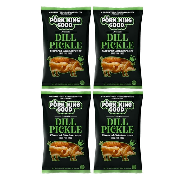Pork King Good Dill Pickle Pork Rinds (Chicharrones) (4 Pack) Keto Friendly Snack
