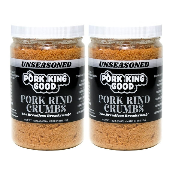 Pork King Good - GGA1 Pork Rind Breadcrumbs - 2 Pack! Keto Friendly, Paleo, Gluten-Free, Sugar Free, Zero Carb Panko Substitute (Two 12 Oz Jars) (Unseasoned, 2 Pack)