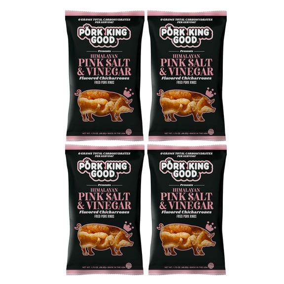 Pork King Good Himalayan Pink Salt & Vinegar Pork Rinds (Chicharrones) (4 Pack) Keto Friendly Snack