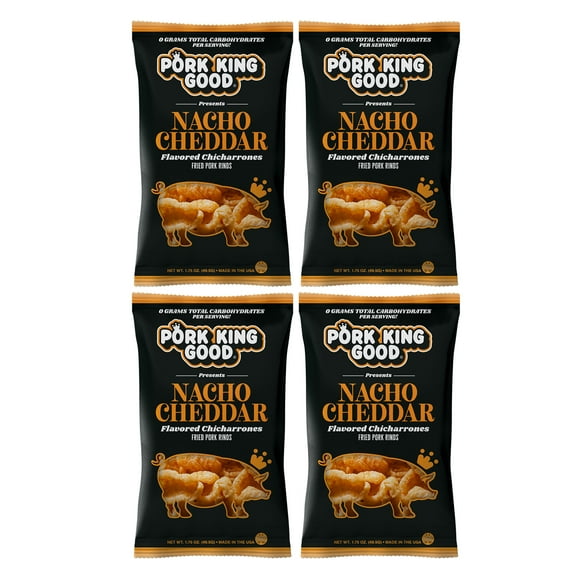 Pork King Good Nacho Cheddar Pork Rinds (Chicharrones) (4 Pack) Keto Friendly Snack