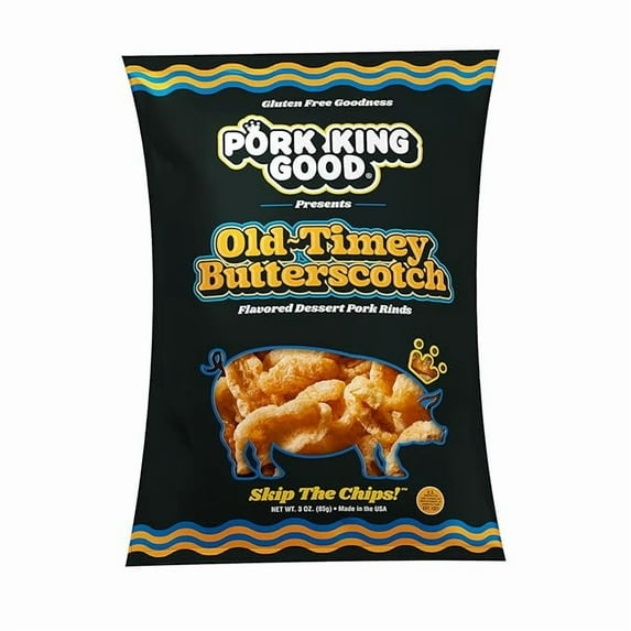 Pork King Good Old-Timey Butterscotch 3 oz Dessert Flavored Pork Rinds - (10 Pack) Sweet and Salty, Gluten Free