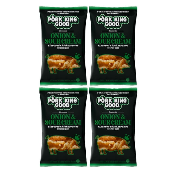 Pork King Good Onion & Sour Cream Pork Rinds (Chicharrones) (4 Pack Keto Friendly Snack